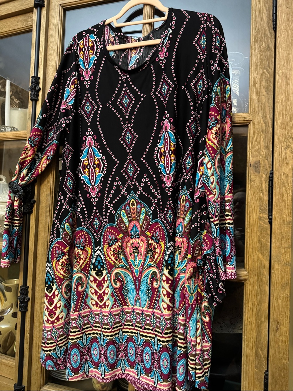 Source Unknown Black Multicolor Paisley-Print Long Sleeve Dress